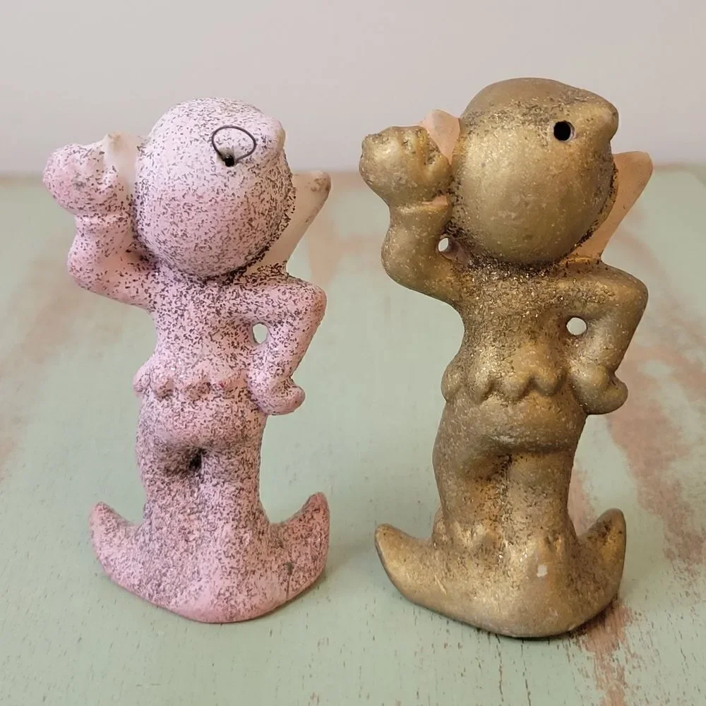 Vintage 1960's Mica Glitter Commodore Christmas Pixie Elf Pair